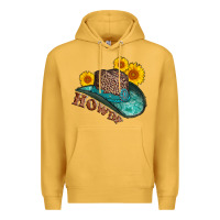 Mustard howdy leopard tooled leather hat Premium Hoodie - AdoDesignShop