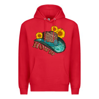 Red howdy leopard tooled leather hat Premium Hoodie - AdoDesignShop