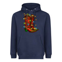 Navy christmas western boots with lights Heavyweight Hoodie - RanaPortraitStore