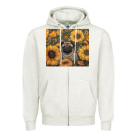 Oatmeal Heather pug Zipper Hoodie - Unal Design