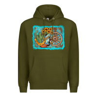 Army Green western wooden wheel cowboy boots Premium Hoodie - AdoDesignShop