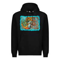 Black western wooden wheel cowboy boots Premium Hoodie - AdoDesignShop
