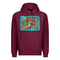 Burgundy western wooden wheel cowboy boots Premium Hoodie - AdoDesignShop