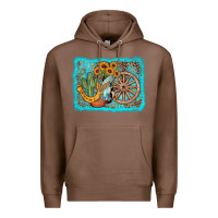 Chestnut western wooden wheel cowboy boots Premium Hoodie - AdoDesignShop