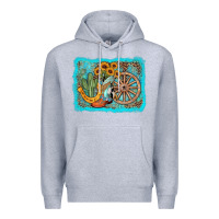 Heather Grey western wooden wheel cowboy boots Premium Hoodie - AdoDesignShop