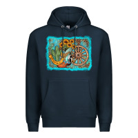 Navy western wooden wheel cowboy boots Premium Hoodie - AdoDesignShop