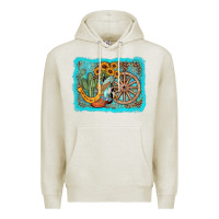 Oatmeal Heather western wooden wheel cowboy boots Premium Hoodie - AdoDesignShop