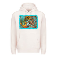 Pale Pink western wooden wheel cowboy boots Premium Hoodie - AdoDesignShop
