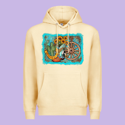 Western Wooden Wheel Cowboy Boots Premium Hoodie Designed By Adodesignshop