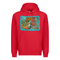 Red western wooden wheel cowboy boots Premium Hoodie - AdoDesignShop