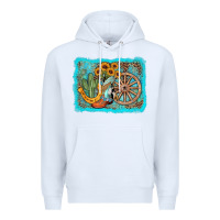 White western wooden wheel cowboy boots Premium Hoodie - AdoDesignShop