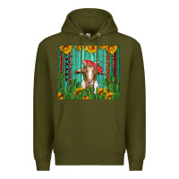 Army Green goat with sunflower and cactus Premium Hoodie - Artiststas
