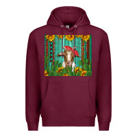 Burgundy goat with sunflower and cactus Premium Hoodie - Artiststas