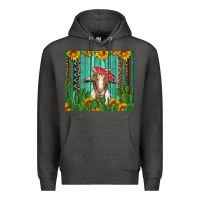 Charcoal Heather goat with sunflower and cactus Premium Hoodie - Artiststas