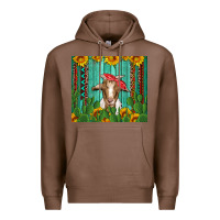 Chestnut goat with sunflower and cactus Premium Hoodie - Artiststas