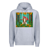 Heather Grey goat with sunflower and cactus Premium Hoodie - Artiststas