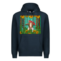Navy goat with sunflower and cactus Premium Hoodie - Artiststas