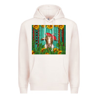 Pale Pink goat with sunflower and cactus Premium Hoodie - Artiststas
