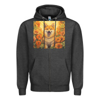 Charcoal Heather shiba inu Zipper Hoodie - Unal Design