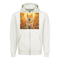 Oatmeal Heather shiba inu Zipper Hoodie - Unal Design