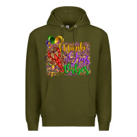 Army Green mardi gras vibes crawfish mask and fleur de lis Premium Hoodie - Artiststas
