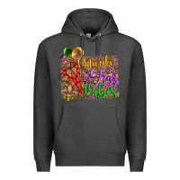 Charcoal Heather mardi gras vibes crawfish mask and fleur de lis Premium Hoodie - Artiststas
