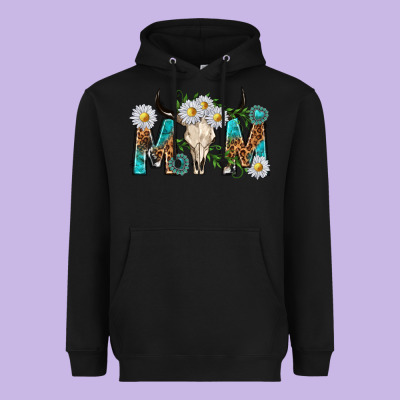 Mom With Bull Skull Heavyweight Hoodie Designed By Texasbilliewilder