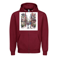 Burgundy Japan Street Zipper Hoodie - Unal Design