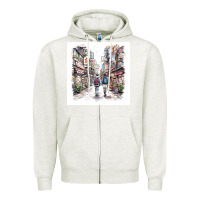 Oatmeal Heather Japan Street Zipper Hoodie - Unal Design