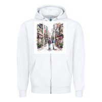 White Japan Street Zipper Hoodie - Unal Design