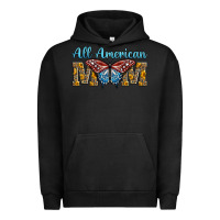 Pigment Black all american mom american flag butterfly Urban Hoodie - LillyAllenDesigns