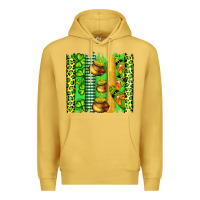 Antique Gold st patricks gnomes and cloves with leopard  brushstrokes Premium Hoodie - Artiststas