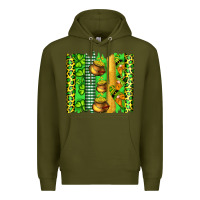 Army Green st patricks gnomes and cloves with leopard  brushstrokes Premium Hoodie - Artiststas