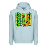 Blue Mist st patricks gnomes and cloves with leopard  brushstrokes Premium Hoodie - Artiststas