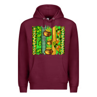 Burgundy st patricks gnomes and cloves with leopard  brushstrokes Premium Hoodie - Artiststas