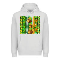 Dove Grey st patricks gnomes and cloves with leopard  brushstrokes Premium Hoodie - Artiststas
