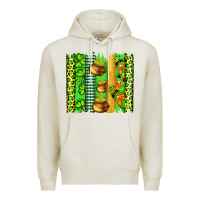 Oatmeal Heather st patricks gnomes and cloves with leopard  brushstrokes Premium Hoodie - Artiststas