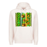 Pale Pink st patricks gnomes and cloves with leopard  brushstrokes Premium Hoodie - Artiststas