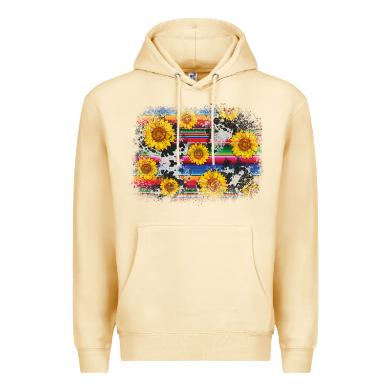 Serape Cowhide Sunflower Background Premium Hoodie by AdoDesignShop | Teevron