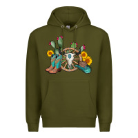 Army Green wheel bull skull western cowboy Premium Hoodie - AdoDesignShop