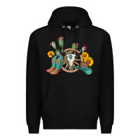 Black wheel bull skull western cowboy Premium Hoodie - AdoDesignShop