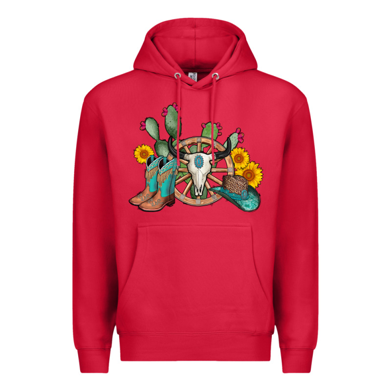 Wheel Bull Skull Western Cowboy Premium Hoodie by AdoDesignShop | Teevron