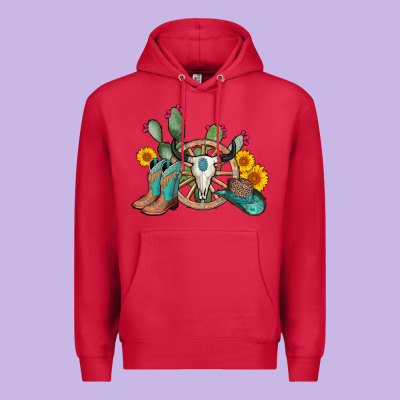 Wheel Bull Skull Western Cowboy Premium Hoodie Designed By Adodesignshop