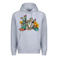 Heather Grey wheel bull skull western cowboy Premium Hoodie - AdoDesignShop