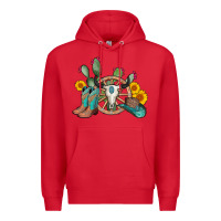 Red wheel bull skull western cowboy Premium Hoodie - AdoDesignShop