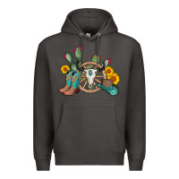 Smoke wheel bull skull western cowboy Premium Hoodie - AdoDesignShop