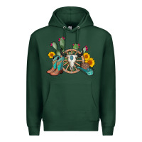 Sports Green wheel bull skull western cowboy Premium Hoodie - AdoDesignShop