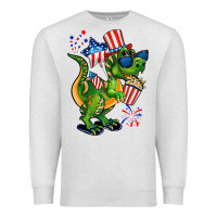 Oatmeal Heather 4th of July T-Rex Premium Sweatshirt - CowGirlArtShop