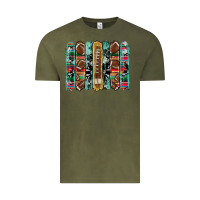 Vintage Olive football serape cowhide turquoise glitter  brushstrokes Vintage Tee - Artiststas