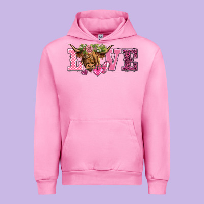 Valentine's Day Love Highland Cow Urban Hoodie Designed By Barkaloodesign